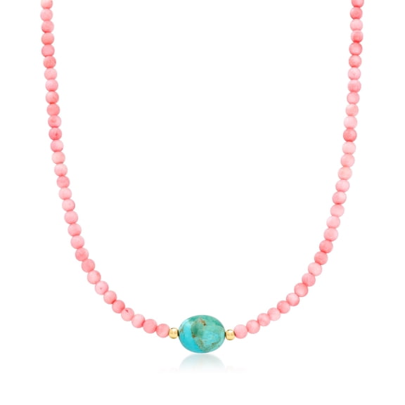 Ross-Simons Turquoise and Pink Coral Bead Necklace With 18kt Gold Over Sterling, Women's, Adult