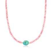 Ross-Simons Turquoise and Pink Coral Bead Necklace With 18kt Gold Over Sterling, Women's, Adult