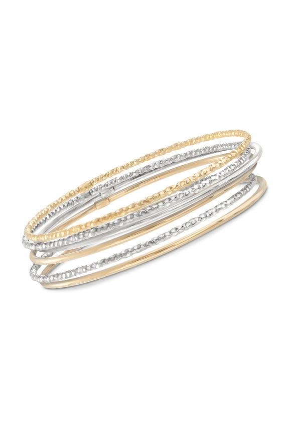 Two-Tone Sterling Silver Jewelry Set: 6 Bangle Bracelets, Women's, Adult