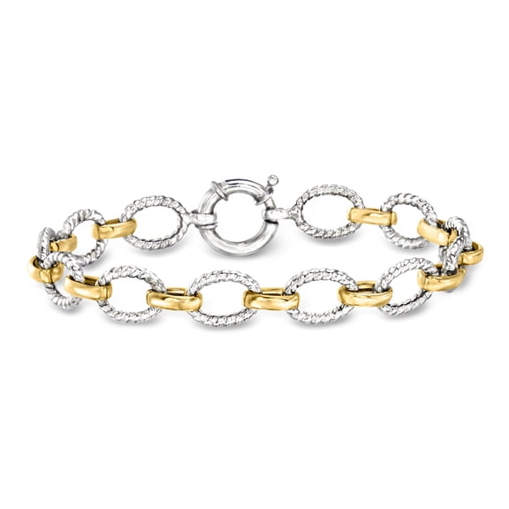 Ross-Simons Two-Tone Sterling Silver Oval-Link Bracelet, Women's, Adult