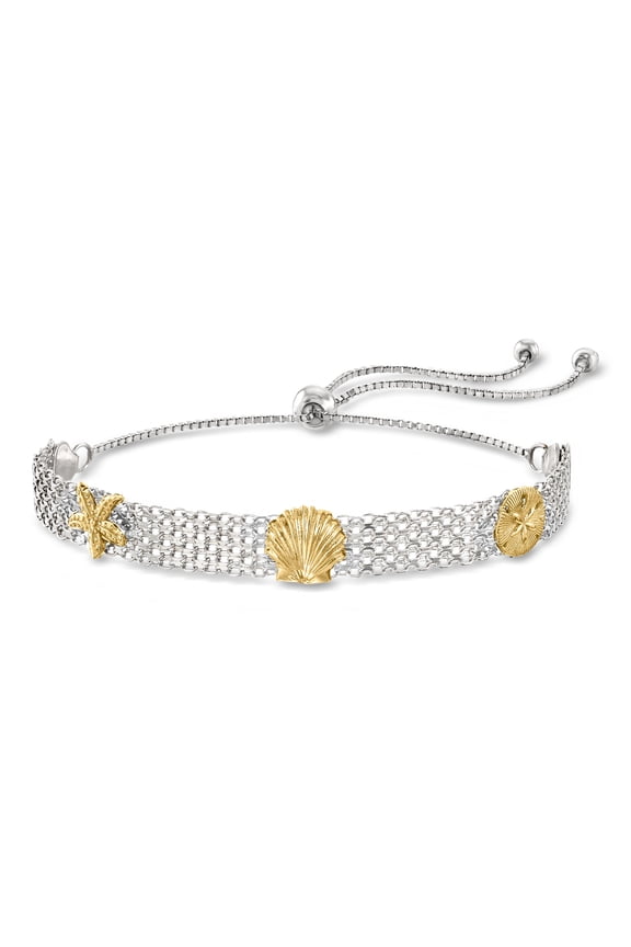 Two-Tone Sterling Silver Sea Life Bolo Bracelet, Women's, Adult