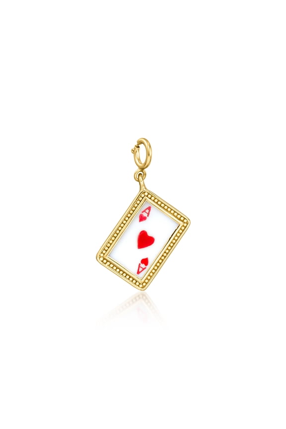 White Agate and Red Enamel Ace Of Hearts Charm in 18kt Gold Over Sterling, Women's, Adult
