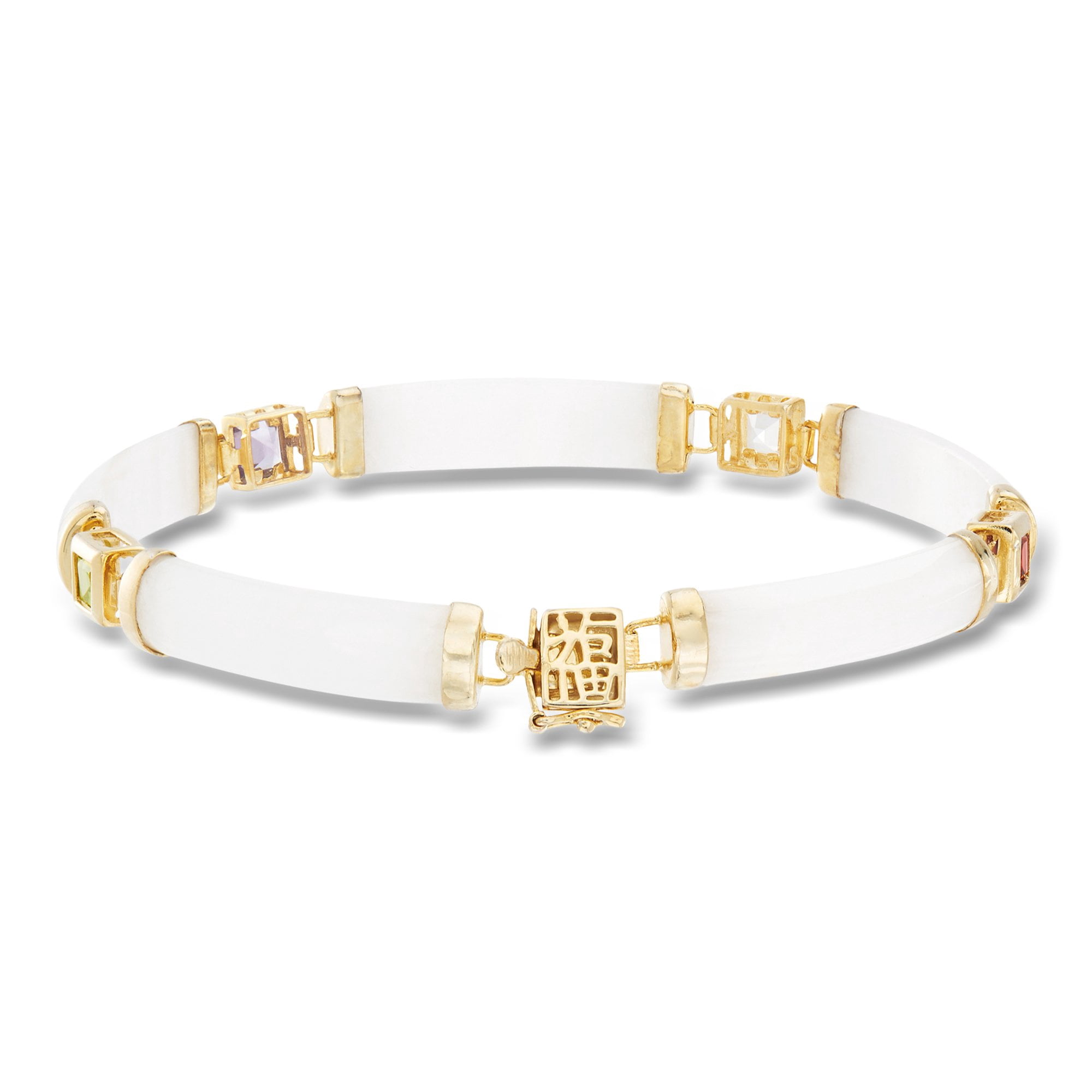 Ross-Simons White Jade and 1.40 ct. t.w. Multi-Gemstone "Good Fortune" Bracelet in 18kt Gold Over Sterling, Women's, Adult