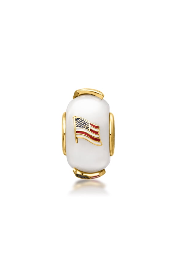 White Jade and Multicolored Enamel American Flag Bead Charm in 18kt Gold Over Sterling, Women's, Adult