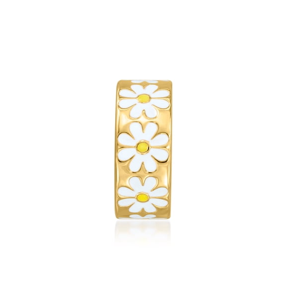 Ross-Simons White and Yellow Enamel Daisy Bead Charm in 18kt Gold Over Sterling, Women's, Adult