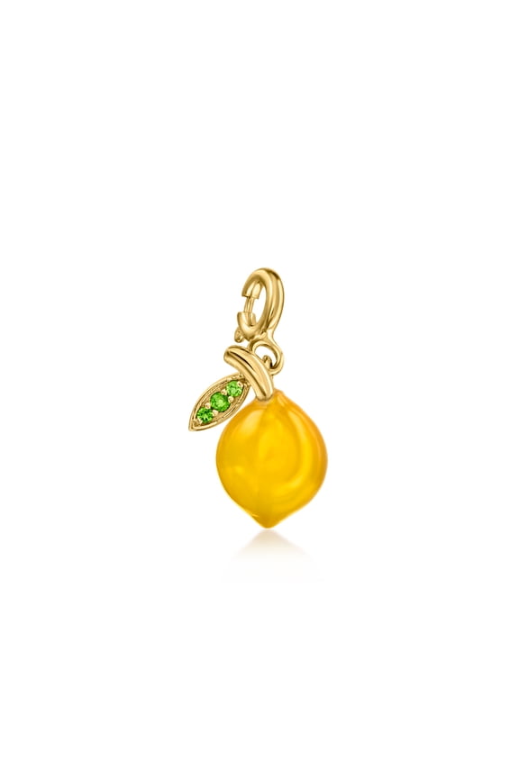 Yellow Chalcedony Lemon Charm With Chrome Diopsides in 18kt Gold Over Sterling, Women's, Adult