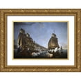 thumbnail image 1 of Rossel de Cercy, Auguste Louis 32x23 Gold Ornate Wood Framed with Double Matting Museum Art Print Titled - Combat Between The French and English Fleets As Viewed From Goudelour, 1 of 4