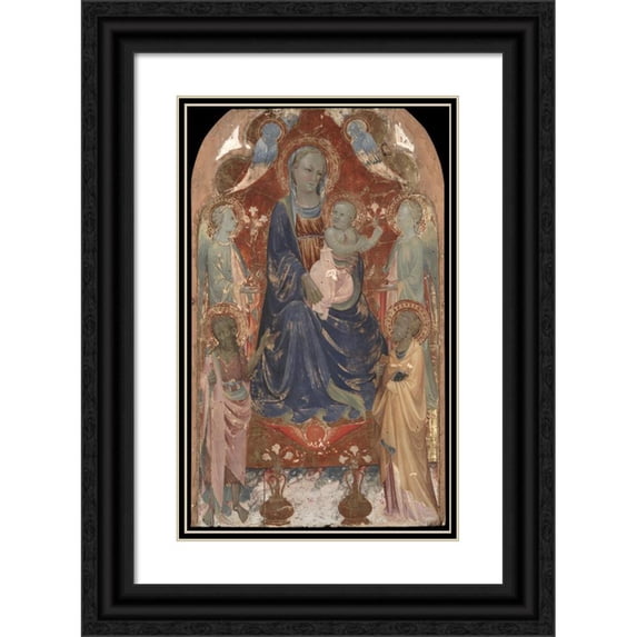 Rossello di Jacopo Franchi 16x24 Black Ornate Framed Double Matted Museum Art Print Titled: Virgin and Child with Saint John the Baptist, Saint Peter, and Two Angels (ca. 1430)