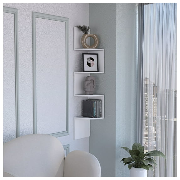 Rosset Corner Shelf, Modern Full-Wall Design with Multiple Shelving White + Kitchen + Wall Mounted + Modern + MDF + Engineered Wood