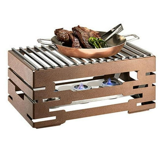 Rosseto SK052 10 in. Multi-Chef Bronze Warmer Kit with 3 Fuel Holders, Reversible Burner Stand & Grill