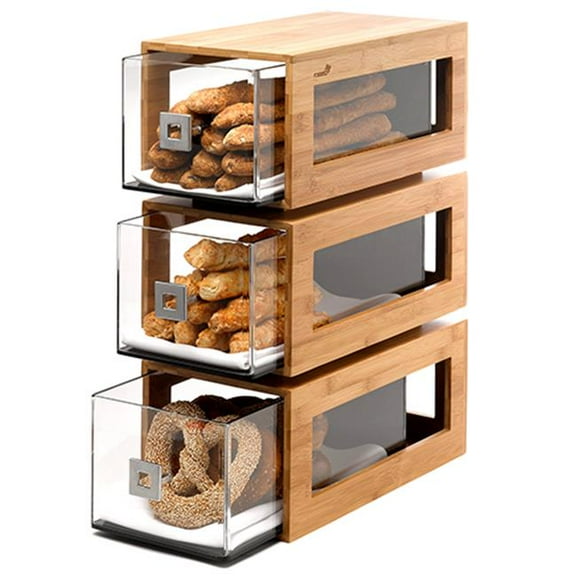 Rosseto BD104 Three-Tier Bamboo Bakery Display Column with Clear Acrylic Drawers