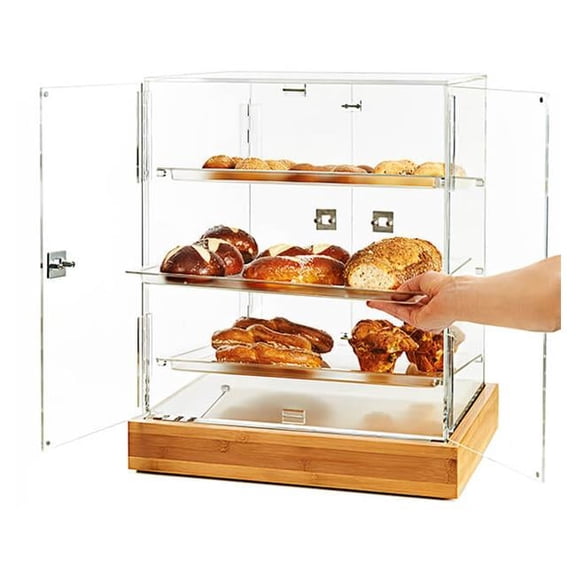 Rosseto BD139 Small 2 Door Cabinet with 3 Frosted Trays & Bamboo Base