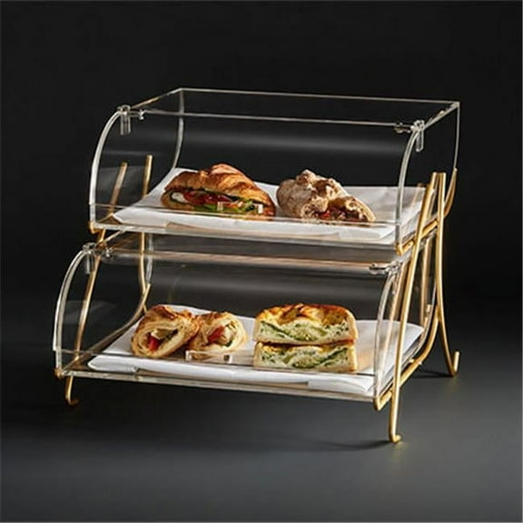 Rosseto BK020 2-Tier Clear Acrylic Bakery Display Case with Brass Metal Stand