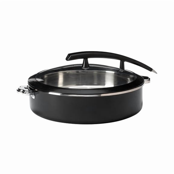 Rosseto CW-NCB38B 7.93 qt. Rondeau Buffet Server Round Pot with Food Pan, Black