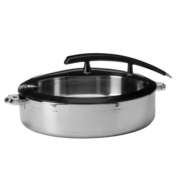 Rosseto CW-NCB38C 7.93 qt. Rondeau Buffet Server Round Hammered Steel Pot with Food Pan