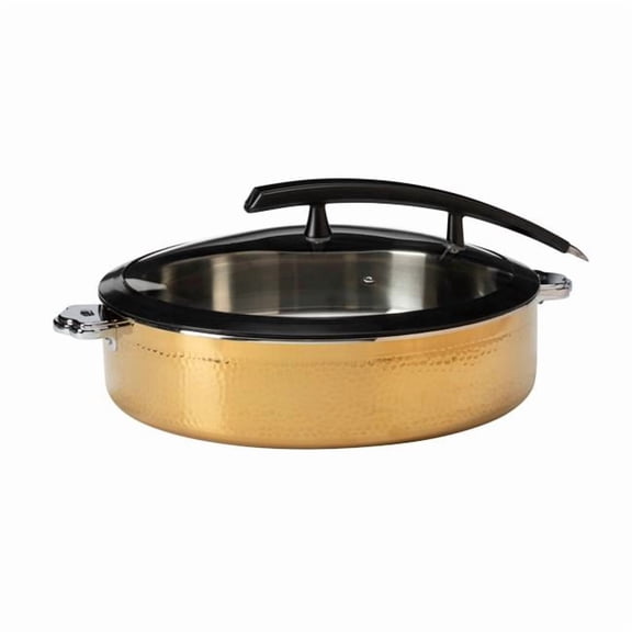 Rosseto CW-NCB38CG 7.93 qt. Rondeau Buffet Server Round Hammered Gold Pot with Food Pan
