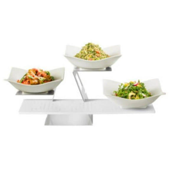 Rosseto SK048 Swan Riset 4 Piece Riser Kit with Forme Melamine Bowls Plus Melamine Surface, White & Stainless Steel
