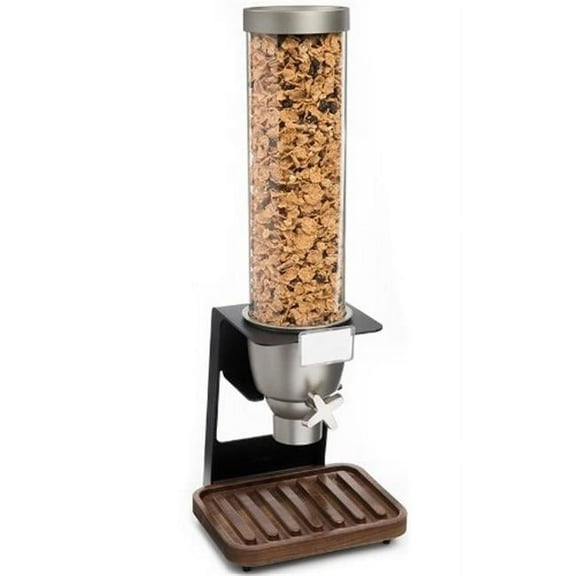 Rosseto Serving Solutions EZ518 Single Container Table-Top Cereal Dispenser with Walnut Tray, 1.3 Gallon