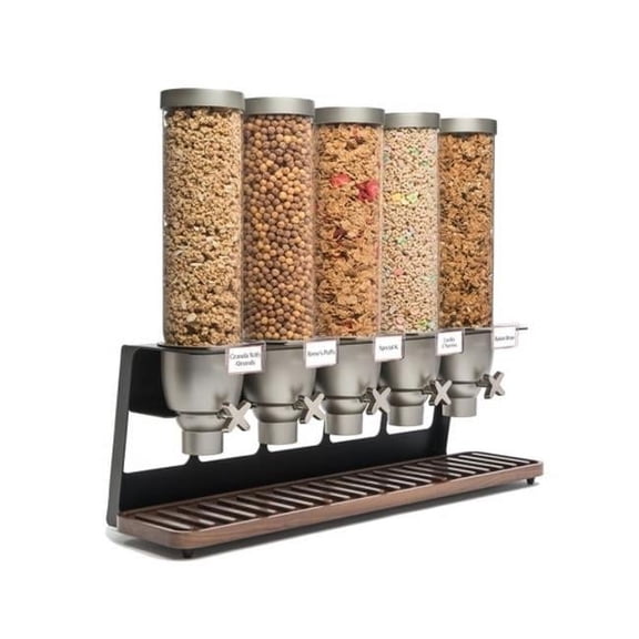 Rosseto Serving Solutions EZ522 Container Table-Top Cereal Dispenser with Walnut Tray- 6.5-Gallon