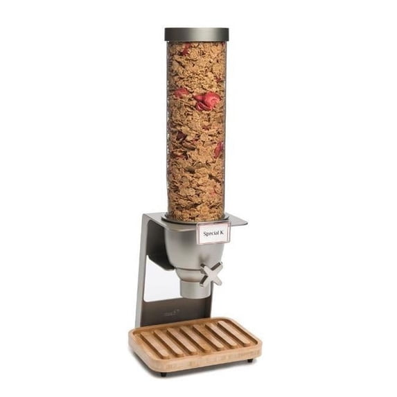 Rosseto Serving Solutions EZ545 Single Container Table-Top Cereal Dispenser with Bamboo Tray- 1.3 Gallon