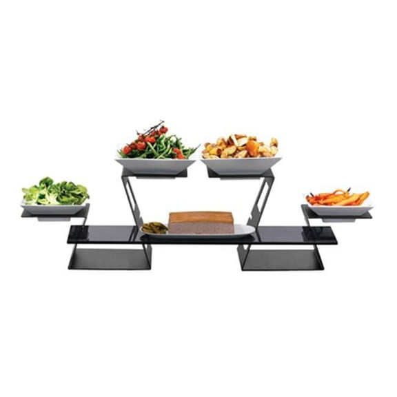 Rosseto Serving Solutions SK034 Swan Multi-Level System Black Matte with Black Tempered Glass 7 Piece Kit