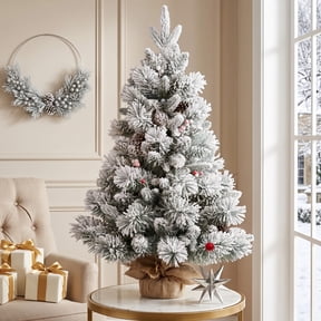 Rossetta 2.5 ft Snow-Flocked Artificial Tabletop Christmas Tree with Burlap Base for Holiday Decor