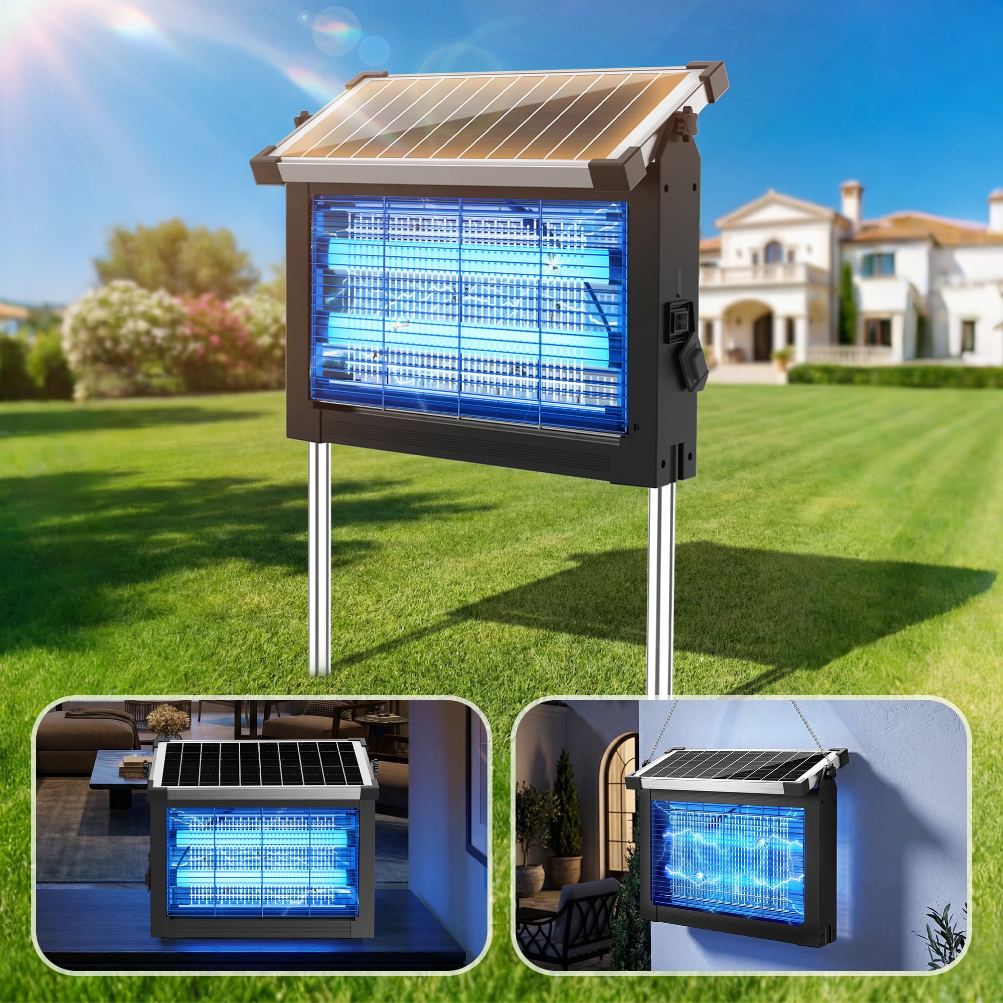 Rossetta Solar Bug Zapper Light, 4500V Waterproof Mosquito Zapper, Dual Power (Solar & USB) for Indoor & Outdoor, Black
