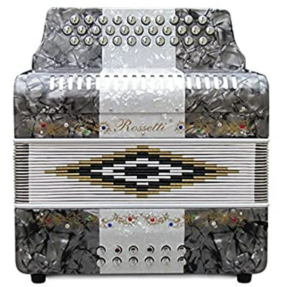 Rossetti 31-Button Accordion, 12 Bass, GCF, Grey White Grey, 13" x 12" x 7"