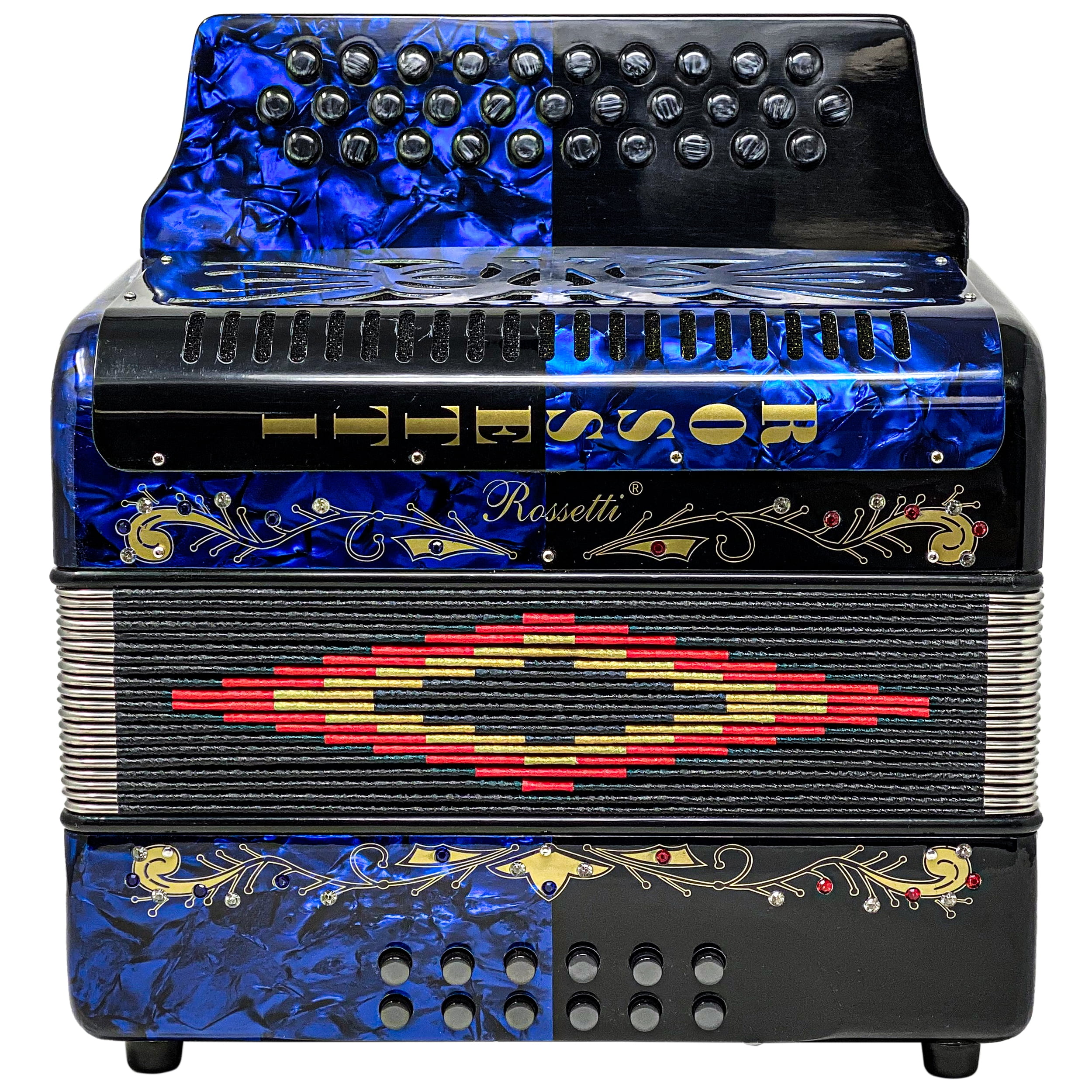 Rossetti 31-Button Accordion, 12 Bass, Pearlescent Finish, Blue and Black, 31 Keys, 12" Width