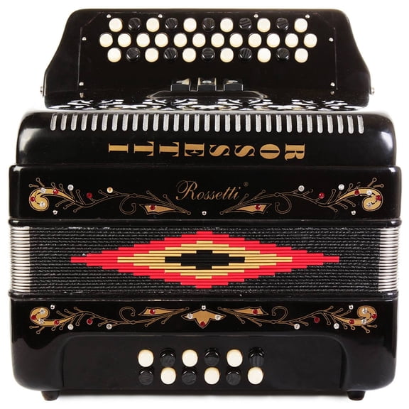 Rossetti 34 Button Accordion 12 Bass, 3 Switches GCF, Black