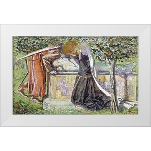 Rossetti, Dante Gabriel 14x10 White Modern Wood Framed Museum Art Print Titled - Arthurs Tomb: Sir Launcelot Parting From Guenevere