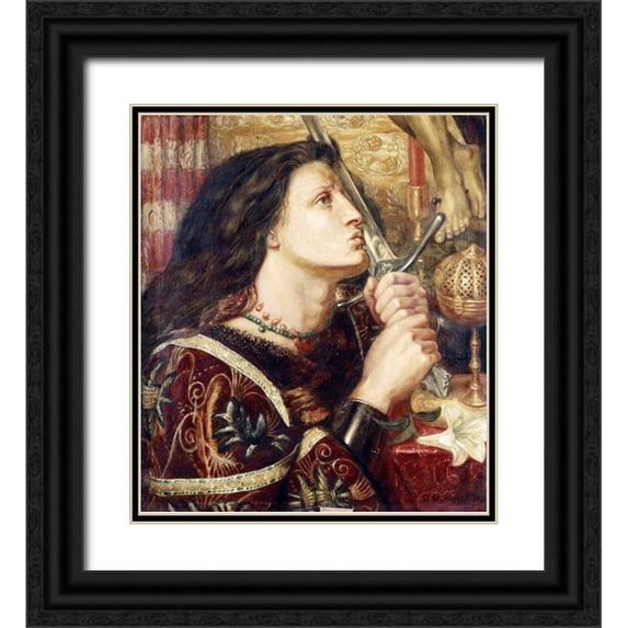 Rossetti, Dante Gabriel 20x22 Black Ornate Wood Framed with Double Matting Museum Art Print Titled - Joan of Arc Kissing The Sword of Deliverance