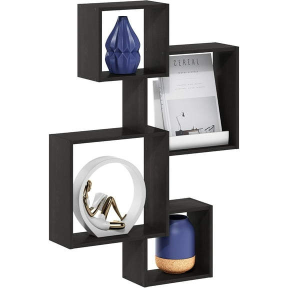 Rossi Interweave Wall Mount Floating Cube Shelf, Set of 4, Espresso