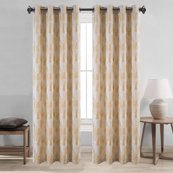 Rossi Jacquard Plaster Texture Grommet Window Curtain Panel, Gold, 54x90 Inches