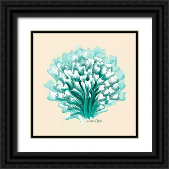 Rossi, Lorraine 12x12 Black Ornate Wood Framed with Double Matting Museum Art Print Titled - Teal Beige Coral Mate