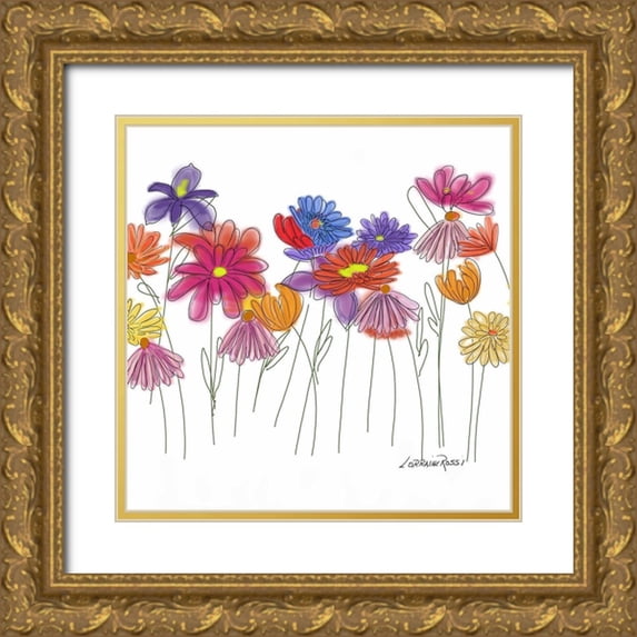 Rossi, Lorraine 12x12 Gold Ornate Wood Framed with Double Matting Museum Art Print Titled - Field of Flowers B