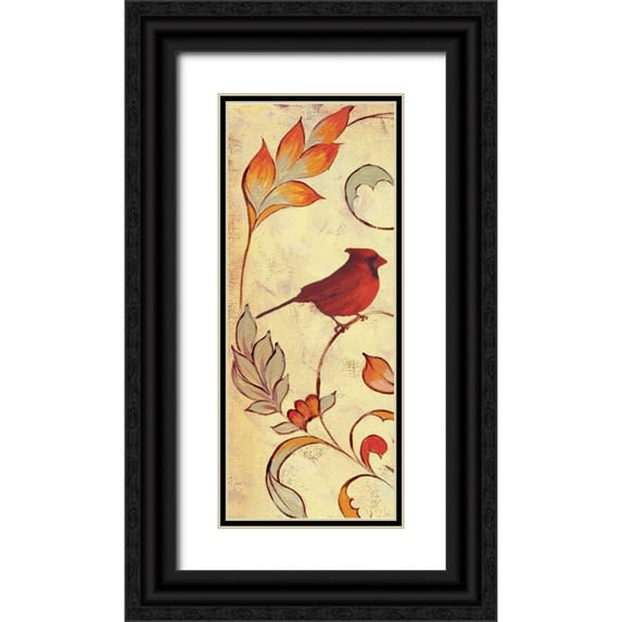 Rossi, Lorraine 12x24 Black Ornate Wood Framed with Double Matting Museum Art Print Titled - Bird Vine Panel 1
