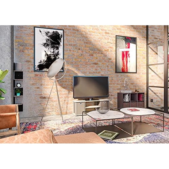 Rossi Wall Mount Floating Corner Shelf, 5-Tier Radial, French Oak Grey/Black