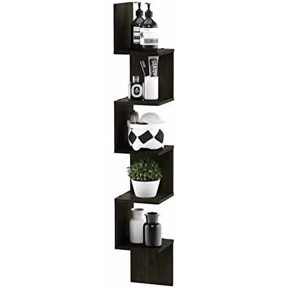 Rossi Wall Mount Floating Corner Shelf, 5-Tier Square , Espresso