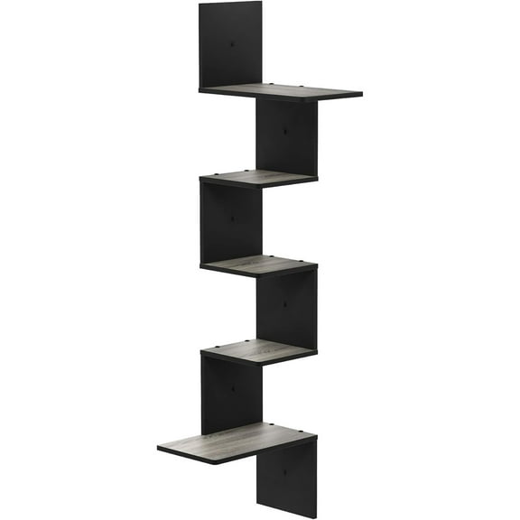 Rossi Wall Mounted Shelves, 5-Tier Rectangle, French Oak Grey/Black
