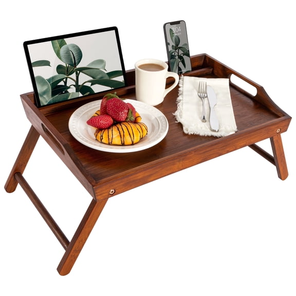 Rossie Home Bamboo Bed Tray / Lap Desk with Phone Holder, Large, Java