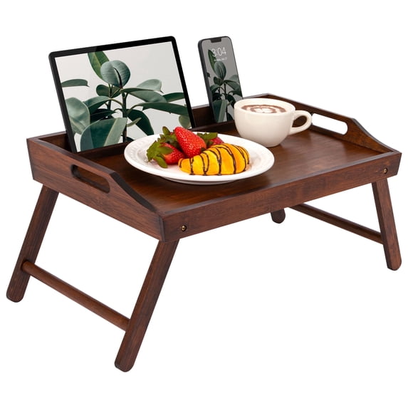 Rossie Home Bamboo Media Bed Tray / Lap Desk with Phone Holder, Large, Java