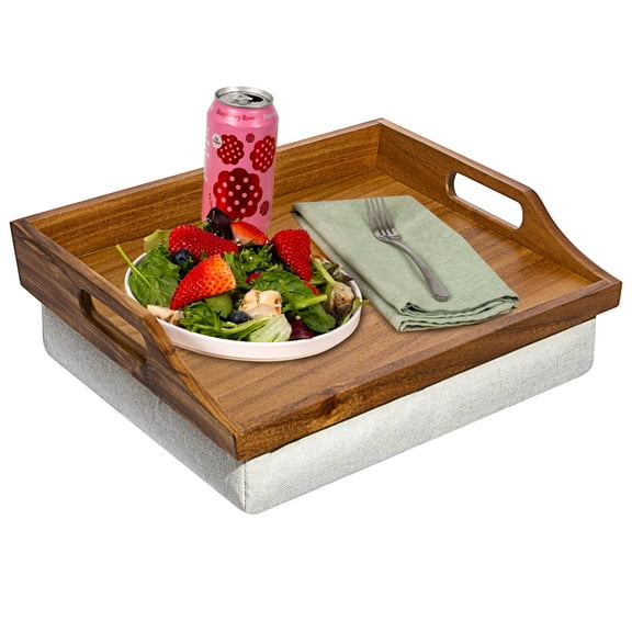 Rossie Home Lap Tray with Detachable Pillow, Natural Acacia
