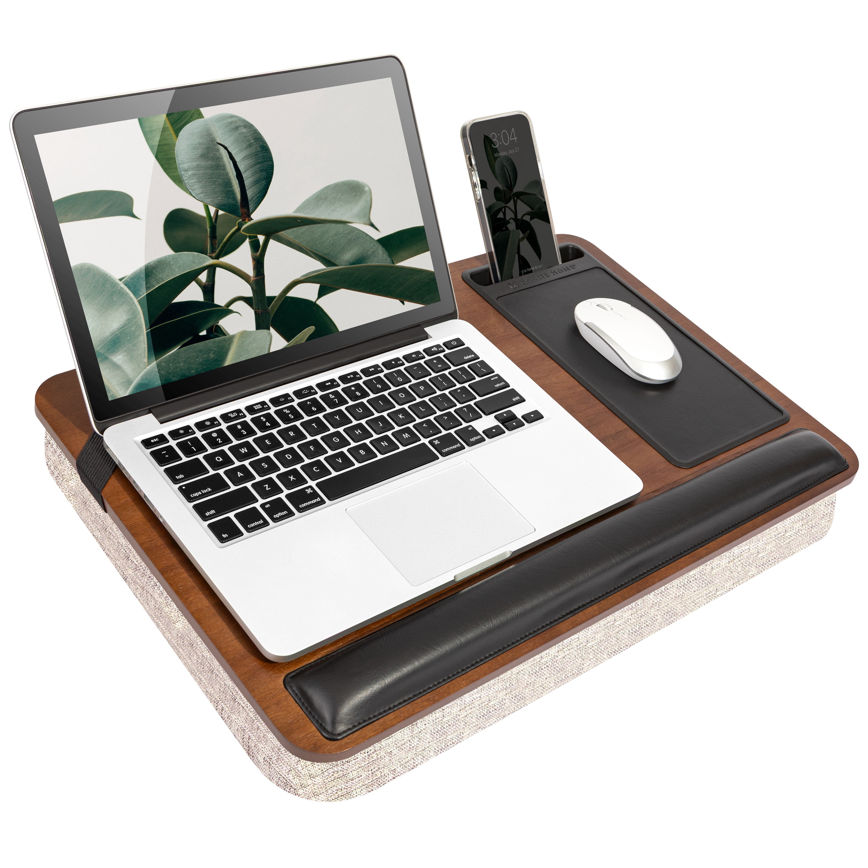 Rossie Home Premium Wood Lap Desk with Wrist Rest, Mouse Pad and Phone Holder, Java Acacia