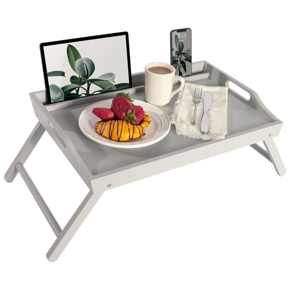 Rossie Home Wood Bed Tray / Lap Desk with Phone Holder, Large, Gray