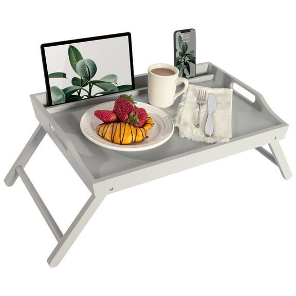 Rossie Home Wood Bed Tray / Lap Desk with Phone Holder, Large, Calm Gray