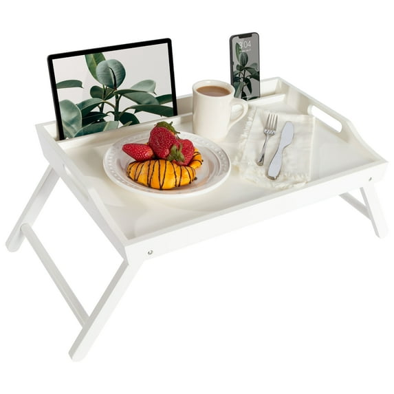 Rossie Home Wood Media Bed Tray / Lap Desk with Phone Holder, Large, Soft White
