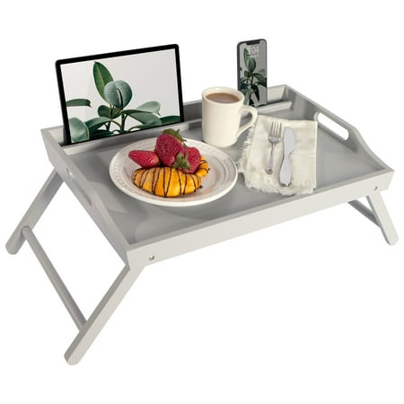 Rossie Home - Wood Media Bed Tray for 17.3" Laptop or Tablet - Calming Gray