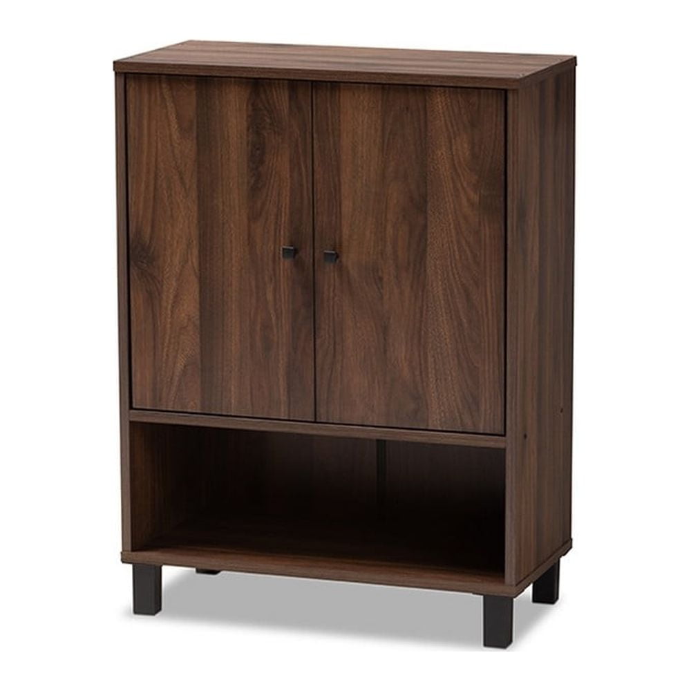 Walnut Brown 2-Door Wood Entryway Shoe Storage Cabinet