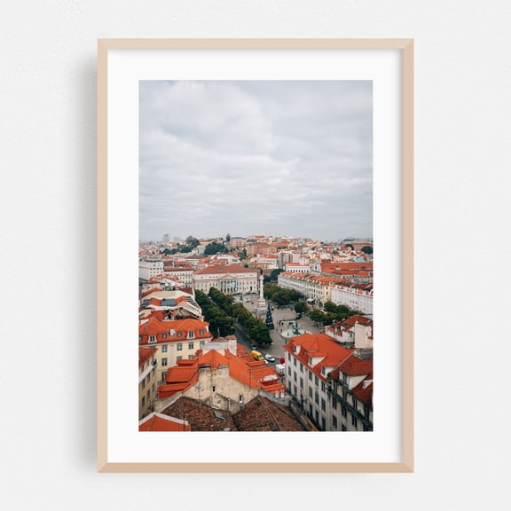 Over Rossio 02 - Lisbon Portugal Photography Cityscape Architecture Travel Poster Scenic Street Photography Landscape Oak Framed Wall Art Print 5 x 7 inches